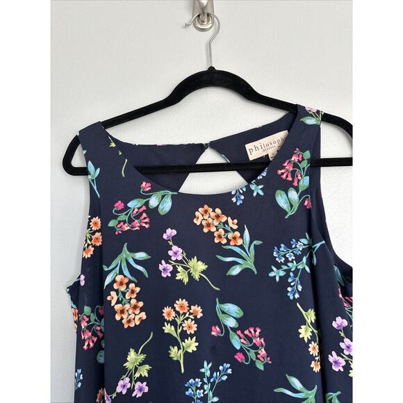 Philosophy Women's L Sheath Dress Floral Sleeveless Navy Spring‎ Flowers Keyhole - Picture 2 of 7